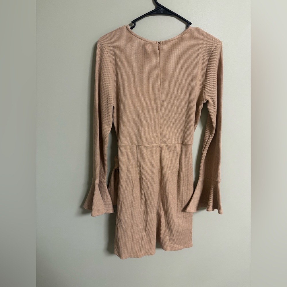 Hello Mello You For Me Long Sleeve Tan Casual Dress Size Large Waffle Knit New - Picture 4 of 8